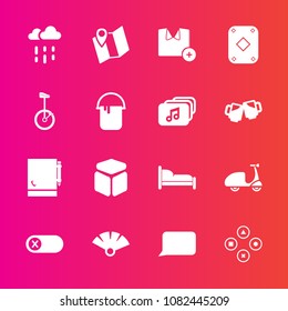 Premium set with fill vector icons. Such as cube, shirt, cycle, deactivate, wet, rainy, fan, sport, off, rain, water, technology, fashion, bedroom, sensu, bed, page, play, bike, bubble, speech, turn