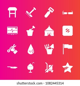 Premium set with fill vector icons. Such as foreman, rake, technology, potato, shopping, shipping, knife, plastic, helmet, send, home, drop, sand, comfortable, background, builder, ice, modern, sweet