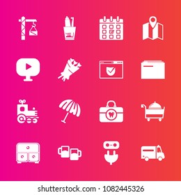 Premium set with fill vector icons. Such as drawer, travel, rain, parasol, hygiene, drink, toothpaste, toothbrush, saw, umbrella, care, health, ambulance, clean, brush, alcohol, hammer, pin, schedule