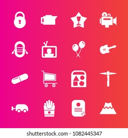 Premium set with fill vector icons. Such as first, mountain, pill, equipment, winner, coffee, achievement, caffeine, trolley, cafe, baby, snack, security, potato, espresso, cart, award, fast, food