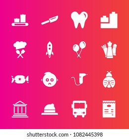 Premium set with fill vector icons. Such as bear, dentistry, transportation, business, fashion, finance, cutlery, hat, dentist, fork, sweet, bag, luggage, healthy, medical, lady, health, lollipop, bus