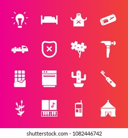 Premium set with fill vector icons. Such as grain, chocolate, electricity, desert, energy, furniture, green, cell, bulb, music, clean, nature, hygiene, health, stove, bedroom, wheat, restaurant, gas