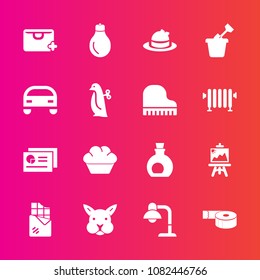 Premium set with fill vector icons. Such as oil, headwear, lamp, animal, fashion, sale, sign, interior, clothing, chart, chocolate, home, drawing, bunny, graph, healthy, light, adhesive, hat, sweet