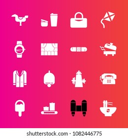 Premium set with fill vector icons. Such as cafe, bowl, time, sign, ring, communication, meal, bell, luggage, drink, food, sugar, travel, kitchen, chinese, kite, horse, jacket, rocket, noodle, child