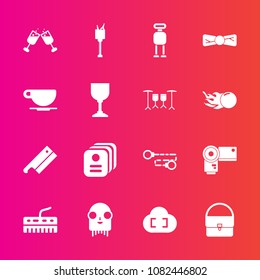 Premium set with fill vector icons. Such as glass, red, drink, meat, futuristic, alien, astronomy, fashion, coffee, ufo, elegance, cafe, technology, chain, business, tie, axe, ice, music, android, cup
