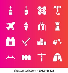 Premium set with fill vector icons. Such as autumn, dessert, up, space, flight, protective, universe, cosmos, raking, safety, airplane, adventure, hammer, black, doughnut, travel, outdoor, mascara