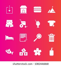 Premium set with fill vector icons. Such as download, sign, abc, hamburger, flower, liquid, clean, education, sea, soap, recycle, template, shop, sale, sakura, home, text, cooking, document, bed, web