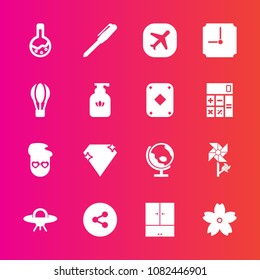 Premium set with fill vector icons. Such as diamond, world, button, nature, blossom, sign, parachute, jewel, airplane, tool, technology, space, social, graphic, laboratory, global, fashion, hour, ufo