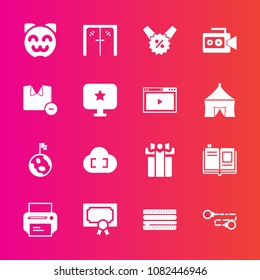 Premium set with fill vector icons. Such as certificate, achievement, door, literature, kitty, textbook, globe, library, sign, animal, print, sandwich, present, architecture, entrance, price, holiday