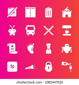 Premium set with fill vector icons. Such as file, paper, stamp, electric, trash, foot, red, technology, android, recycling, drink, dont, medieval, entrance, castle, door, mail, wash, small, restaurant