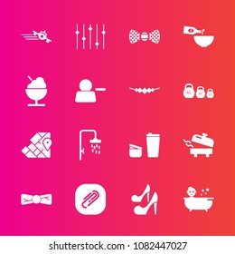 Premium set with fill vector icons. Such as female, equality, high, sugar, drink, glass, map, plane, paper, fashion, dinner, necklace, cup, wine, sign, coffee, water, airplane, heater, departure, bath
