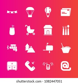 Premium set with fill vector icons. Such as play, noodle, post, nature, forest, ringing, gun, chinese, balloon, document, box, flag, musical, hot, environment, drawer, celebration, jump, air, pistol