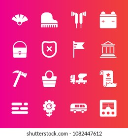 Premium set with fill vector icons. Such as transport, flower, paper, signal, spring, japanese, equipment, leather, antenna, table, concrete, mixer, sensu, wireless, spanner, file, template, tool, bag