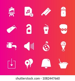 Premium set with fill vector icons. Such as up, chemical, audio, birthday, spice, artist, file, add, map, sound, science, celebration, drawing, art, space, faucet, noodle, bathroom, sign, label, water
