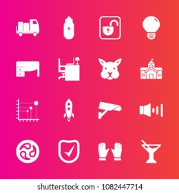 Premium set with fill vector icons. Such as sign, summer, cocktail, bunny, security, camera, cute, launch, office, bulb, mon, table, business, desk, volume, kamon, safety, juice, rocket, japan, glass