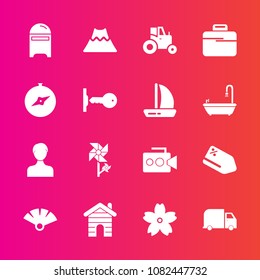 Premium set with fill vector icons. Such as sakura, service, cherry, film, account, crater, delivery, lava, real, flower, envelope, agricultural, building, field, agriculture, letter, user, profile