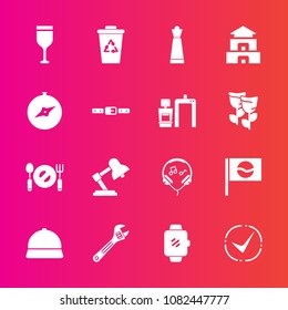 Premium set with fill vector icons. Such as pagoda, travel, waste, table, recycle, knife, glass, sign, japan, wrench, tool, plate, modern, garbage, alcohol, sound, spanner, equipment, technology, hat