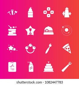 Premium set with fill vector icons. Such as food, dinner, abstract, computer, nature, lunch, fork, pie, sweet, grunge, child, object, brush, drum, spoon, sign, sound, toy, rattle, dessert, astronomy