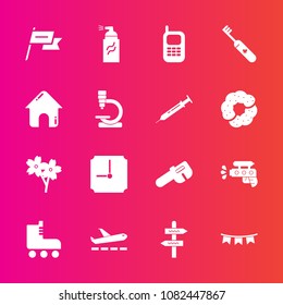 Premium set with fill vector icons. Such as way, patriotism, flower, travel, celebration, direction, sakura, airplane, clock, sport, skate, telephone, mobile, game, leisure, business, old, spring, fun