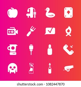Premium set with fill vector icons. Such as weapon, mixer, bottle, housework, fiction, apple, monster, call, fresh, space, nature, wildlife, sign, phone, city, spray, kitchen, tool, sport, lamp, light