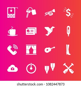 Premium set with fill vector icons. Such as currency, underwater, boat, curtain, paddle, cup, sound, old, switch, button, summer, web, car, auto, footwear, music, water, sport, dollar, power, flipper