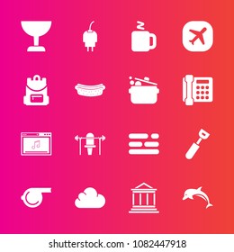 Premium set with fill vector icons. Such as plane, table, energy, school, ocean, charger, technology, bank, sausage, food, power, animal, weight, spoon, hotdog, travel, hot, backpack, cable, business