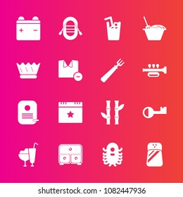 Premium set with fill vector icons. Such as crown, key, asian, boat, man, bamboo, juice, cold, noodle, fiction, chinese, queen, full, nature, seasoning, sweet, ice, space, celebration, shirt, ufo