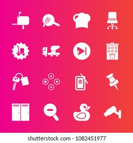 Premium set with fill vector icons. Such as inkstone, map, tool, rubber, child, technology, japan, comfortable, key, game, armchair, chef, pin, pan, box, mail, play, hat, ink, home, chair, vehicle
