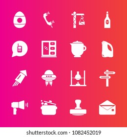 Premium set with fill vector icons. Such as spaceship, technology, message, construction, holiday, envelope, easter, communication, research, festival, cook, home, telephone, decoration, spacecraft