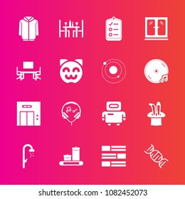 Premium set with fill vector icons. Such as business, luggage, travel, newspaper, coffee, water, android, music, cat, table, check, magic, elevator, cabinet, mark, internet, bath, news, futuristic