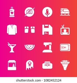 Premium set with fill vector icons. Such as market, money, alien, object, equipment, care, summer, ufo, cocktail, sound, clean, camera, health, photo, drink, watermelon, bouquet, picture, monster, no