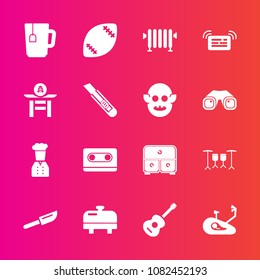 Premium set with fill vector icons. Such as ufo, ball, hot, retro, drawer, monster, heater, fiction, alien, japan, restaurant, fitness, musical, notification, boiler, equipment, game, fork, culture