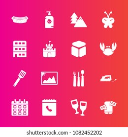 Premium set with fill vector icons. Such as food, hotdog, internet, restaurant, phone, book, work, mobile, day, glass, frame, picture, soap, cooking, kitchen, spoon, timetable, wine, schedule, forest