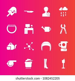 Premium set with fill vector icons. Such as dinner, food, cream, sweet, cooking, worker, white, restaurant, beverage, pot, dish, ice, teapot, atom, belt, holder, meal, human, knife, chemistry, weather