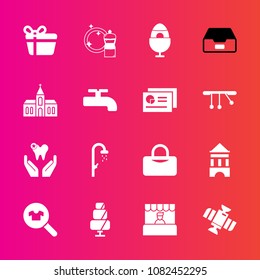 Premium set with fill vector icons. Such as female, clothing, equipment, sweet, spring, healthy, orbit, shower, space, cake, broom, file, dentist, market, woman, health, grocery, dessert, bath, sport