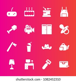 Premium set with fill vector icons. Such as lamp, play, bag, office, clothing, screwdriver, headwear, potato, hat, tool, music, interior, table, sound, , cap, tea, sweet, japanese, cake, work, desk