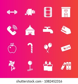 Premium set with fill vector icons. Such as organic, estate, file, film, nature, real, lollipop, spring, apple, fire, blossom, birthday, plane, building, equipment, office, fruit, wax, flame, house