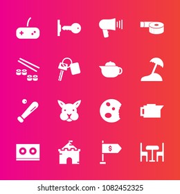 Premium set with fill vector icons. Such as house, sport, equipment, drink, cafe, sweet, door, medieval, furniture, finance, league, casette, megaphone, ball, speaker, adhesive, rabbit, tower, money