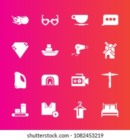 Premium set with fill vector icons. Such as cappuccino, hippie, video, white, message, handle, christmas, fashion, astronomy, luggage, cup, clothing, space, jewel, sign, style, warm, t-shirt, bedroom