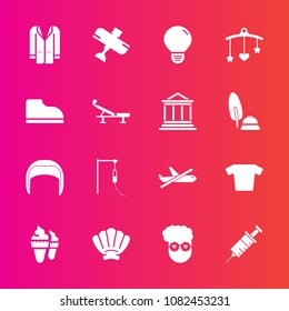 Premium set with fill vector icons. Such as nature, work, sweet, ice, aircraft, plane, shell, food, bed, flight, helmet, newborn, medical, light, airplane, dessert, dentist, style, equipment, jacket