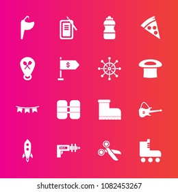Premium set with fill vector icons. Such as leisure, happy, leather, sink, musical, cylinder, japan, skate, space, bathroom, rocket, oxygen, skating, weapon, food, water, sport, launch, lunch, fun