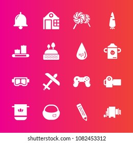 Premium set with fill vector icons. Such as soft, estate, joystick, travel, technology, bag, pencil, photo, pasta, bathroom, towel, vegetable, food, photography, object, summer, cotton, flight, cloth