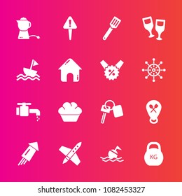 Premium set with fill vector icons. Such as teapot, heavy, sweet, auto, doughnut, car, holiday, drink, event, firework, danger, cake, cooking, help, restaurant, kilogram, celebration, tap, lifebuoy