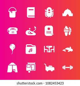 Premium set with fill vector icons. Such as celebration, fiction, birthday, bicycle, travel, house, monster, equipment, grass, file, lawn, color, garden, family, adventure, education, food, painter