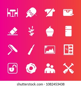 Premium set with fill vector icons. Such as image, kitchen, water, shirt, roll, photo, home, canoe, boat, frame, , fashion, brush, cream, chair, furniture, lock, person, ice, table, knife, sale, paint