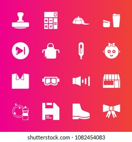 Premium set with fill vector icons. Such as coffee, snorkel, new, suit, headwear, mask, footwear, cafe, computer, shirt, sugar, sea, white, diskette, volume, store, food, music, broom, cup, video, cap