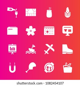 Premium set with fill vector icons. Such as file, cherry, sailboat, document, music, fashion, plate, sail, child, sign, travel, red, food, sakura, wine, paper, healthy, magnetic, corn, fresh, kid