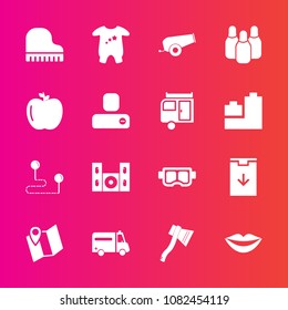 Premium set with fill vector icons. Such as ambulance, beauty, hospital, location, destination, web, musical, gun, sign, tool, music, water, clothes, cone, child, teeth, bowling, health, speaker, girl