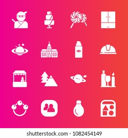 Premium set with fill vector icons. Such as sweet, japanese, market, baby, bulb, planet, cake, samurai, social, group, space, child, team, energy, drink, supermarket, doughnut, landscape, shop, toy