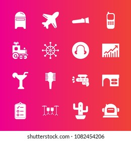 Premium set with fill vector icons. Such as pistol, travel, water, mail, desert, science, list, office, hair, gun, brush, game, post, business, letter, space, lamp, beauty, nature, envelope, cactus